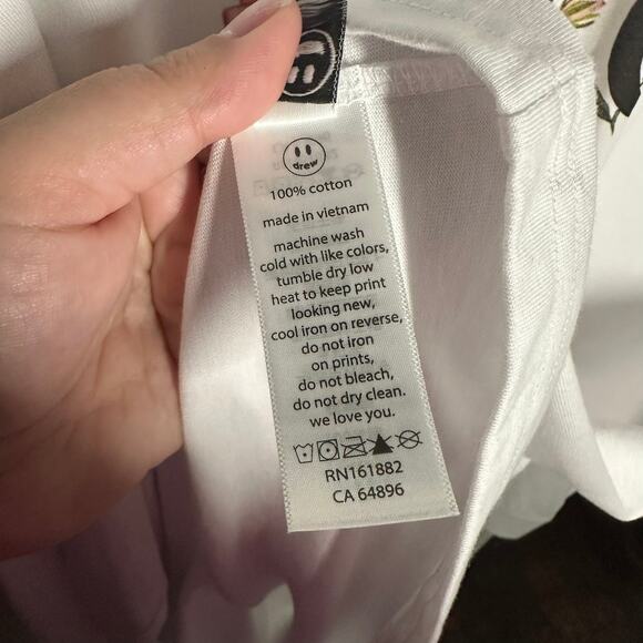 Drew House Men's White Long Sleeve Floral Logo T-Shirt Size XXL Ssense Exclusive - Picture 7 of 9